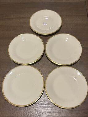 Cream Dessert Plates with Gold Trim - Set of 5